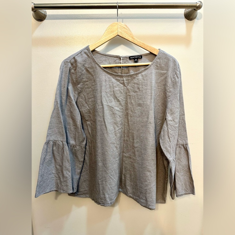 J.Crew Mercantile Grey Blouse 3/4 bell sleeves Size XXL